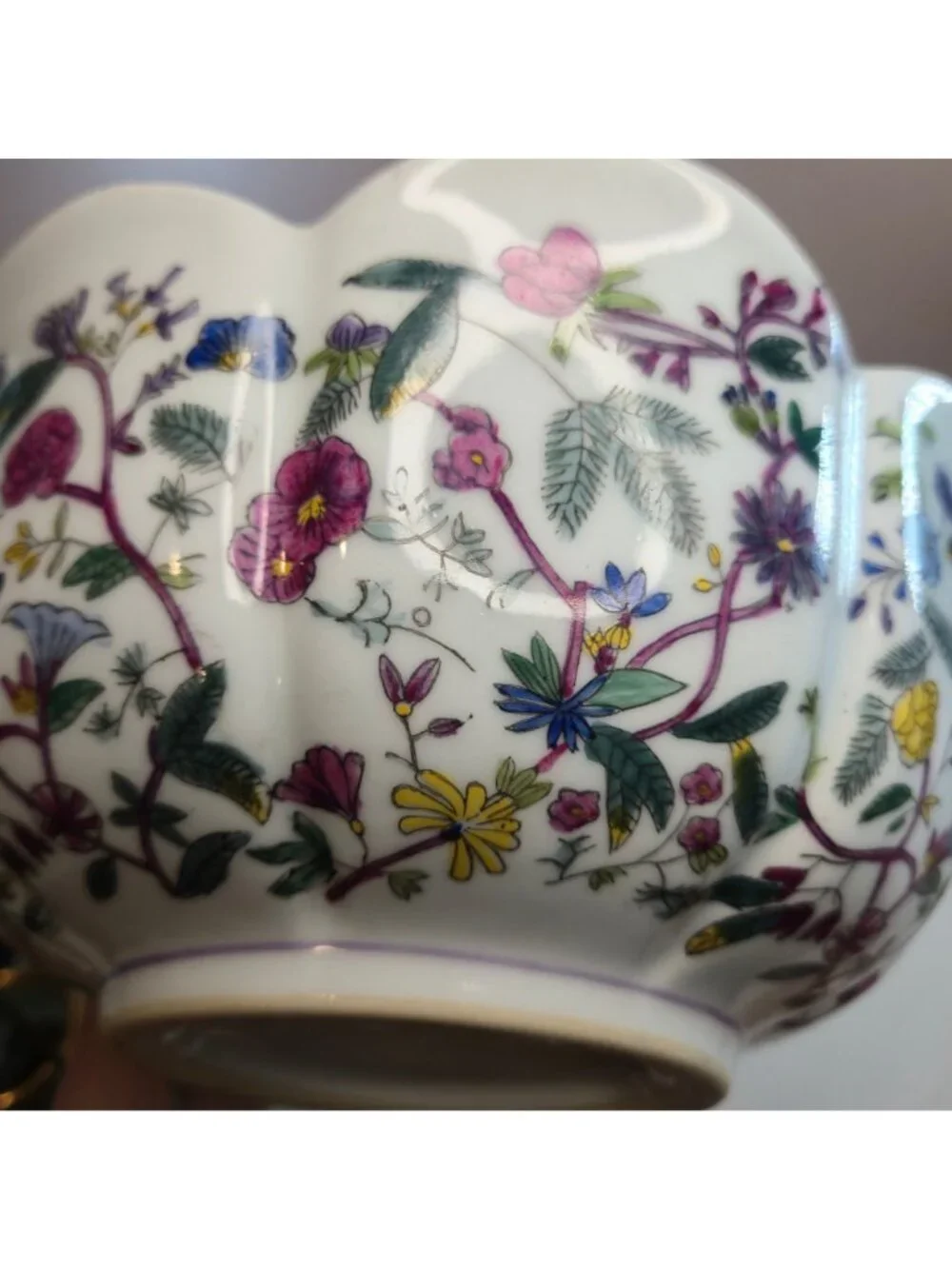 Vintage New England Pottery Floral Planter Bowl Scalloped colorful Wildflowers